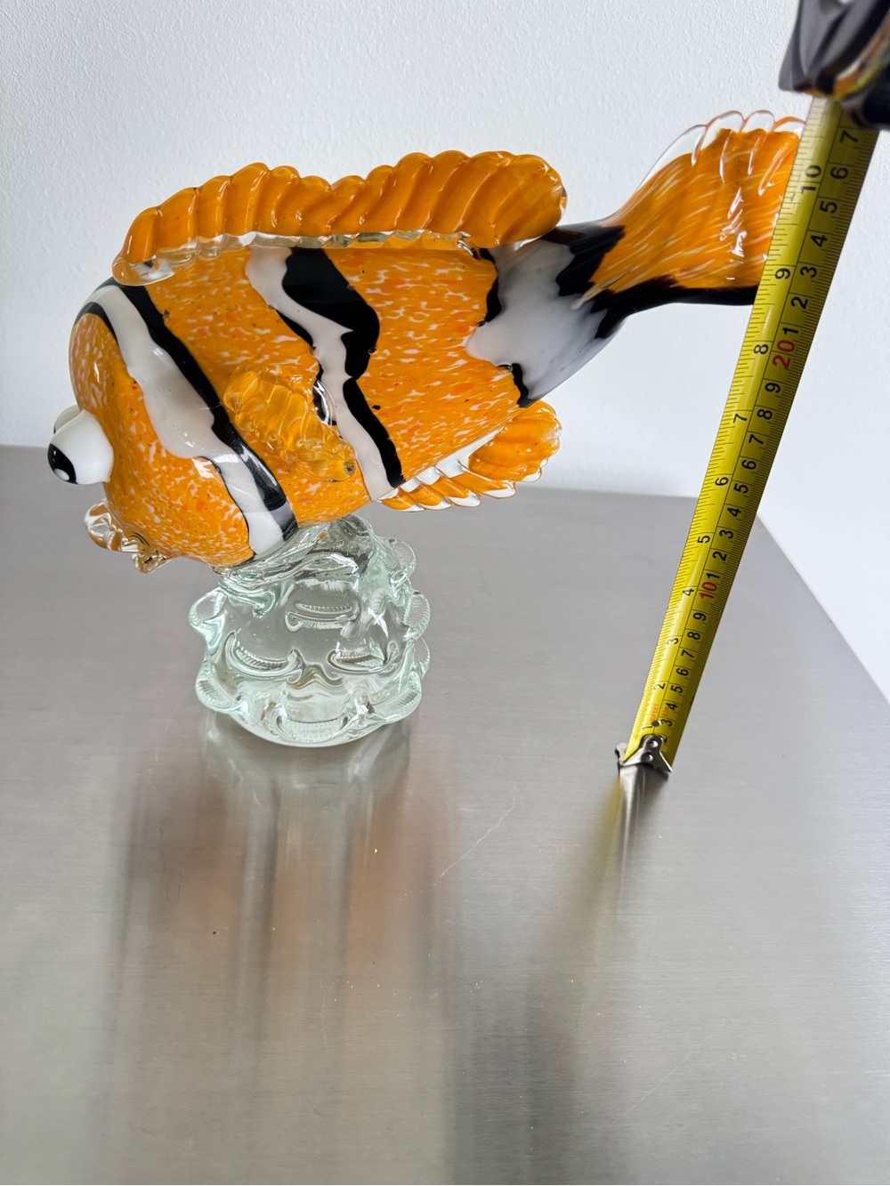 Vintage Hand Blown Art Glass Clownfish Sculpture Finding Nemo Figurine 10"